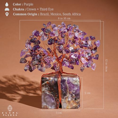 KARMAPLEDGE Chakra Tree of Life for Unique Gifts for Mom, Dad, Home and Office Decor, Handmade Amethyst Healing Crystal
