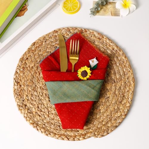 Christmas Cloth Napkin Double-Layer Set of 10, 100% Cotton Red & Green AB Surface Reusable Napkins for Christmas, Weddings, Banquet, Festival Event, Home Decor(Red-Green)