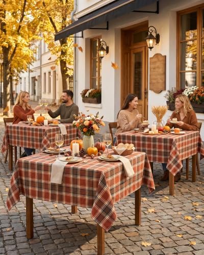 Fall & Thanksgiving Tablecloth Square, Tartan Plaid, 60x60 Inch