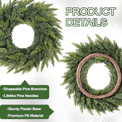 Christmas Cedar Wreath for Front Door Decoration, 24 in, 2 Pack