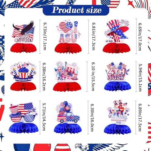 TONIFUL 4th of July Table Decorations,Red and Blue Honeycomb Centerpieces