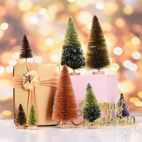 MANMAOHE 16 PCS Mini Christmas Trees Small Christmas Bottle Brush Trees with Wood Base Miniature Pine Trees Sisal Trees for Xmas Holiday Party Home Tabletop Tree Decor (16PCS)