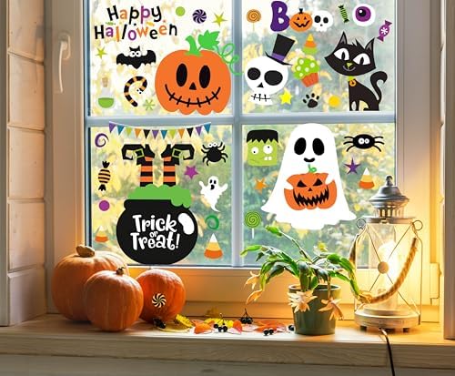Halloween Window Clings Window Stickers Cute Pumpkin Ghost Halloween Window Decorations Window Decals for Halloween Decor