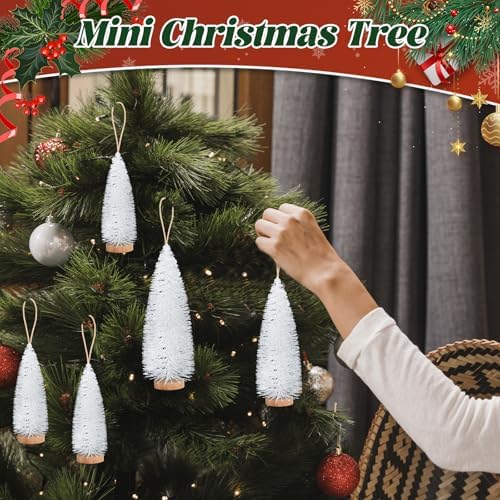 9 Pcs Mini Christmas Tree, Tabletop Christmas Tree with Wooden Bases Artificial Mini Tree with 3 Sizes Christmas Table Decor Bottle Brush Trees for Christmas Decorations (White Glitter)