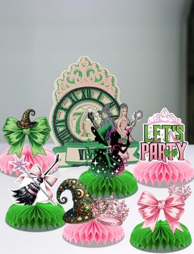 Witch Theme Party Table Decorations - Pink and Green Honeycomb Centerpieces for Movie Birthday Decor, Magical Witch Table Toppers and Party Supplies for Girls, Kids