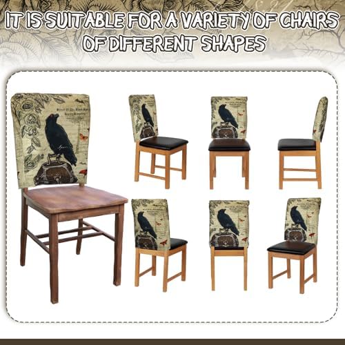 Moukeren 6 Pcs Gothic Chair Cover Set Gothic Halloween Decor Stretch Dining Chair Back Covers Skeleton Black Cat Bat Owl Seat Covers Horror Home Farmhouse Dining Seat Protector for Kitchen Decor