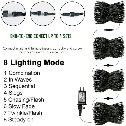 TW SHINE Christmas Lights, 200 LED 66FT Outdoor Christmas Lights Plug in with 8 Modes, Waterproof Light Outdoor, Indoor Xmas Decorations for Party Yard House Decor, Blue