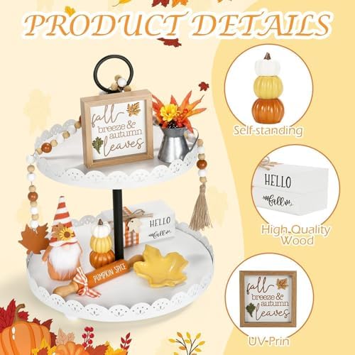 Fall Decorations for Home Indoor, Tabletop 8PCS Fall Tiered Tray Decor Set