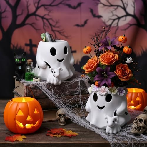 Chunful 2 Pcs Halloween Ghost Vase Ghost Walking Dog Table Decor