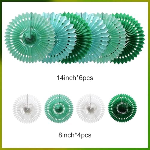 Green Decorations for Party Green White Honeycomb Paper Fans Set
