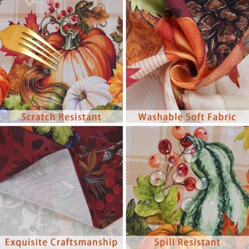 Fall Plaid Oval Tablecloth 60 x 102 Inch, Stain Resistant Washable Fabric Autumn Harvest Pumpkin Table Cloth Oval Fall Tablecloth Table Cover for Kitchen Dining Party