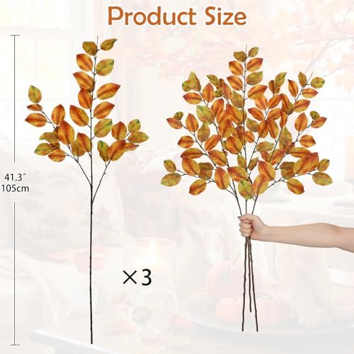 41 inch Artificial Fall Leaves Stem Yellow Fake Autumn Foliage Branches