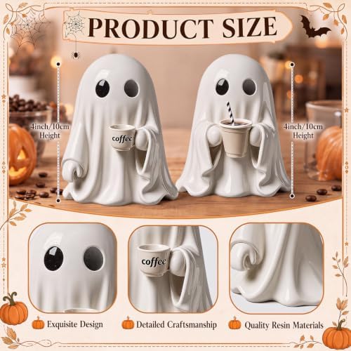 Simgoing 2 Pcs Halloween Coffee Bar Ghost Figurine Funny Ghost Table Decor