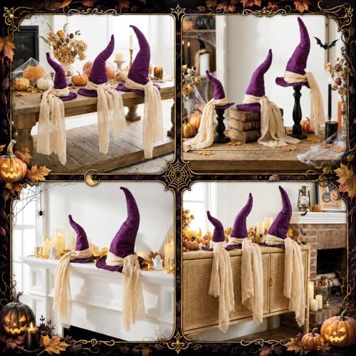 3 Pcs 3 Size Halloween Witch Hat Table Centerpieces with Gauze Ribbon