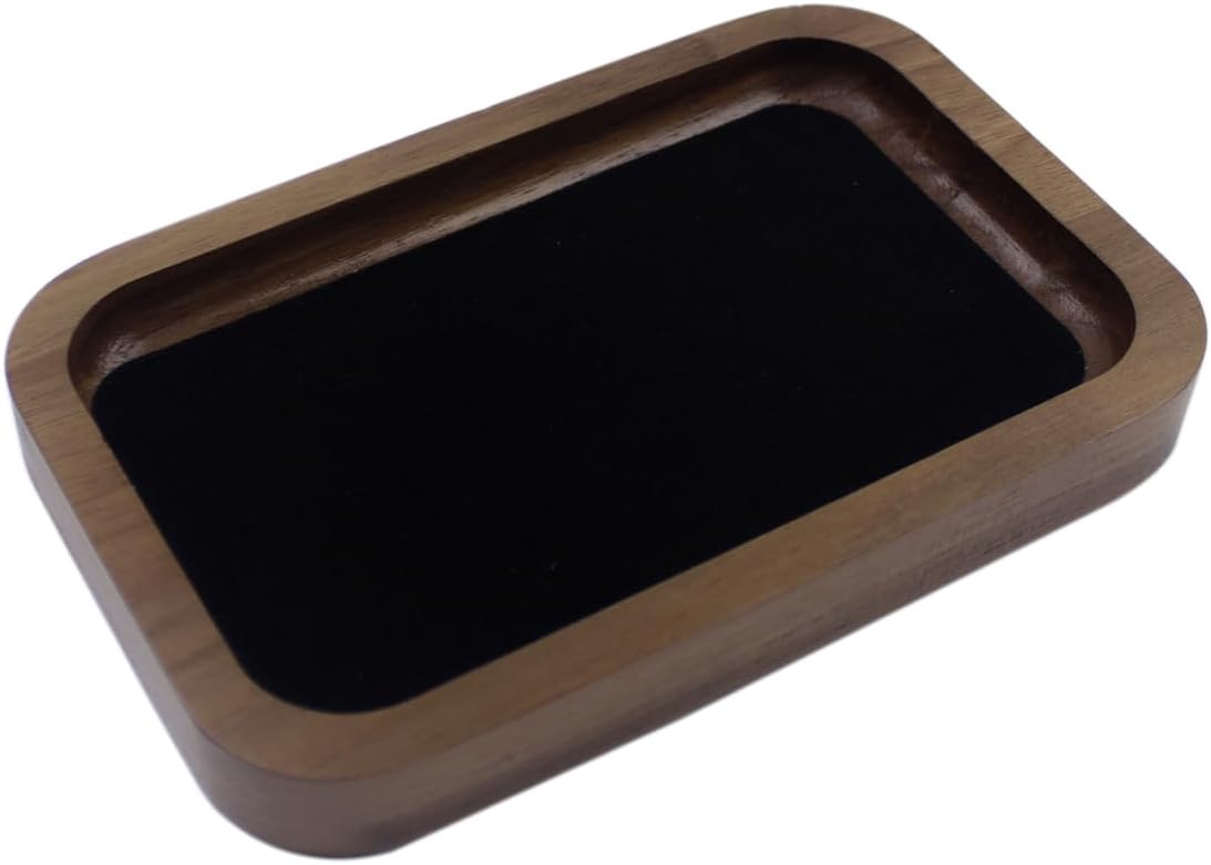 Walnut Solid Wood Square Jewelry Display Valet Tray Dish for Elegant / Black / 3.5 x 5.5