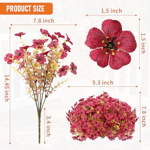 13 Bundles Artificial Fall Flowers Fake Mums for Outdoor(Dark Red)
