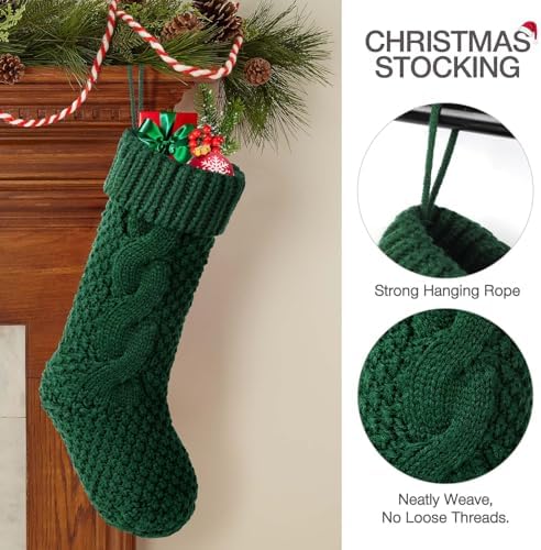 Hommtina Christmas Stockings, Personalized Christmas Stockings 18 Inches Large Size Cable Knitted Stocking Gifts (Style 3 6pcs White&red&Green)