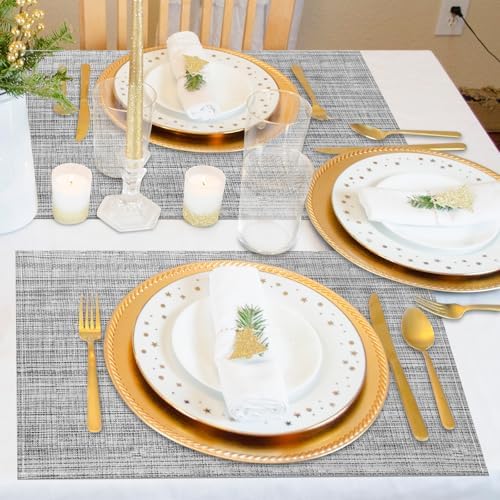 Niviy Grey Placemats Set of 4, 12x18 Inch Washable Easy to Clean Heat-Resistant Anti-Skid Grey Placemats for Holiday Party Kitchen Dining Room Decoration