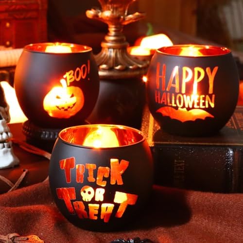 WDHODEC Halloween Candle Holders 6 Pieces Black Glass Votive Candle Holder for Halloween Wedding, Party, Table Centerpiece Décor Halloween Decorations Indoor and Outdoor