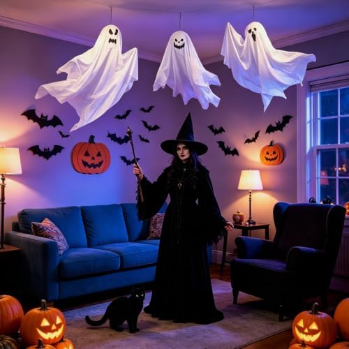 12 Pack Halloween Hanging Ghosts, 27.6 Inch Flying Ghost Decorations