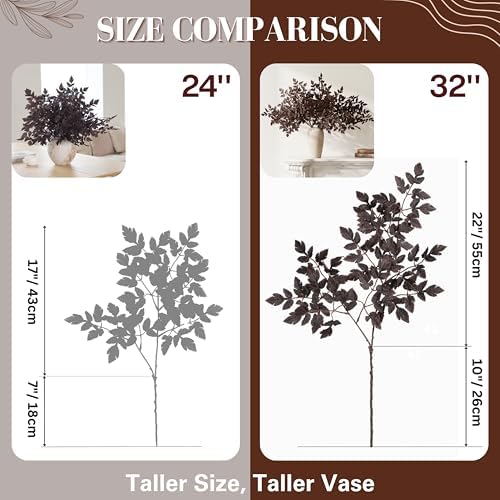 PERFNIQUE 6 Pack Artificial Plum Cimicifuga Leaf Sprays, 32" Faux Ramosa Branches for Vase, Fall Floral Stems for Table Centerpiece, Farmhouse, Wedding, Mantel, or Halloween Decor