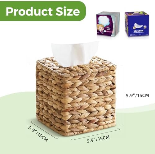 Rattan Tissue Box Cover / Natural Wicker / Square / Set of 2