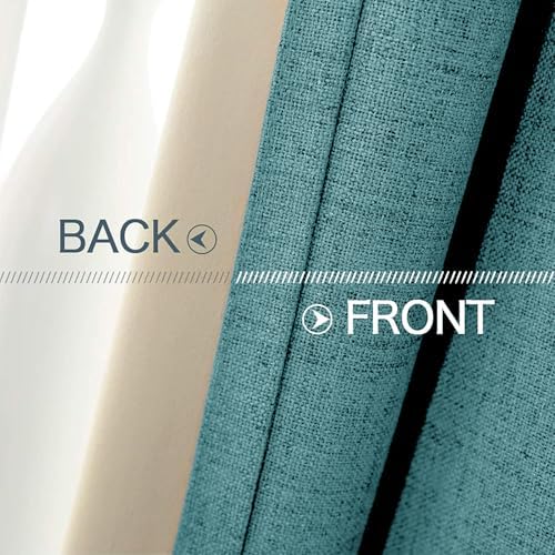 MIULEE 100% Blackout Linen Curtains for Bedroom 52x63 Inches Teal