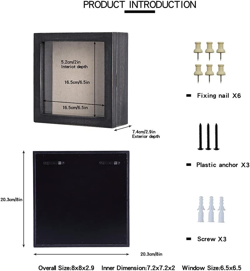 Freezing point Shadow Box Frame 8x8 Shadow Box Display Case Cabinet Pin Picture Frame with Linen Back Memorabilia