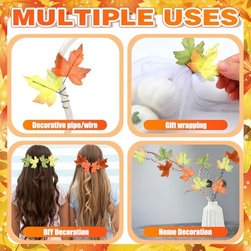 Thiccywoov 144 Pcs Fall Maple Leaves Bulk for Decoration Craft Autumn Stem