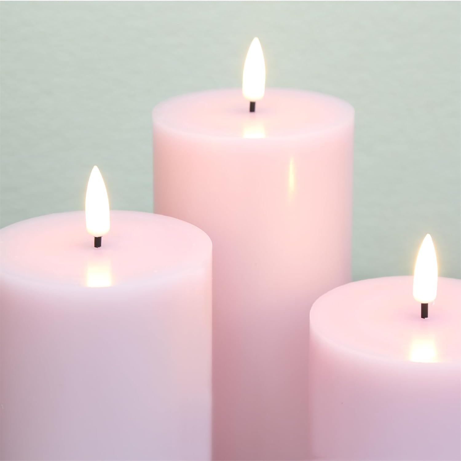 Pink Flameless Pillar Candles with Remote Set of 3 | Flickering LED Candles, 2 AA Battery Power, Flat Top Real Wax