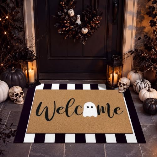 Tinideya 2 Pcs Halloween Ghost Layered Doormat Set for Porch Decor