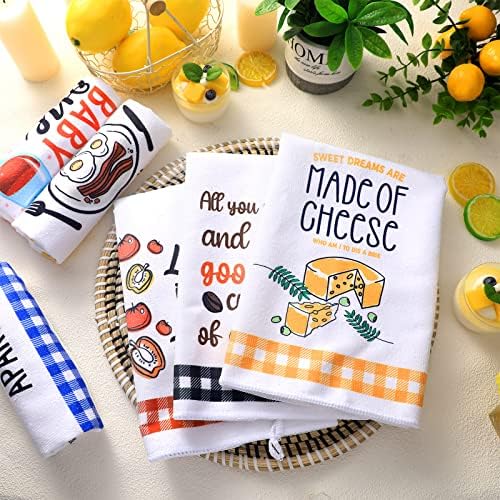 Redbaker 6 Pcs Funny Kitchen Towels with Sayings, Gingham Dish Towels