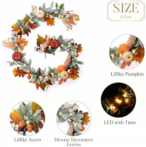 Valery Madelyn 6ft Fall Garland for Mantle with Pumpkins