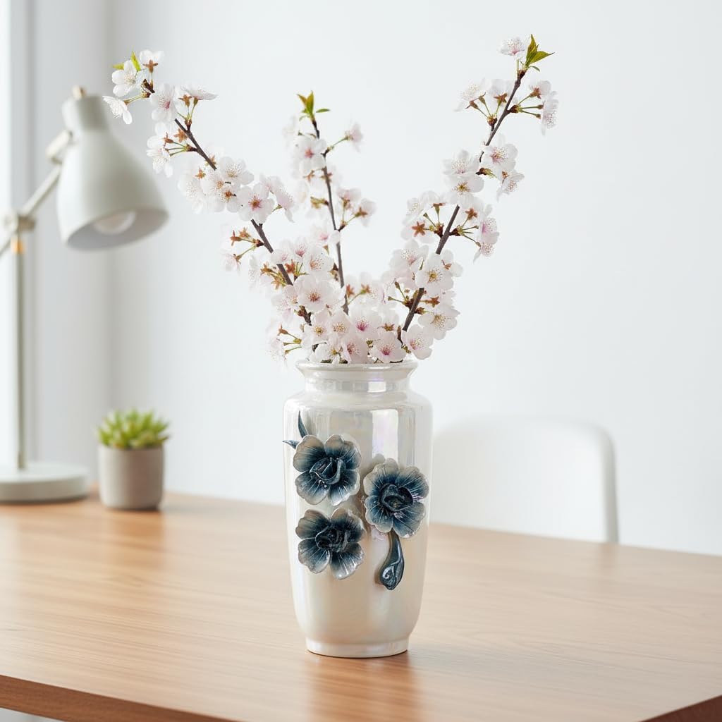 Ceramic Vase / Small Modern Vase for Flowers / White / 7 Inch