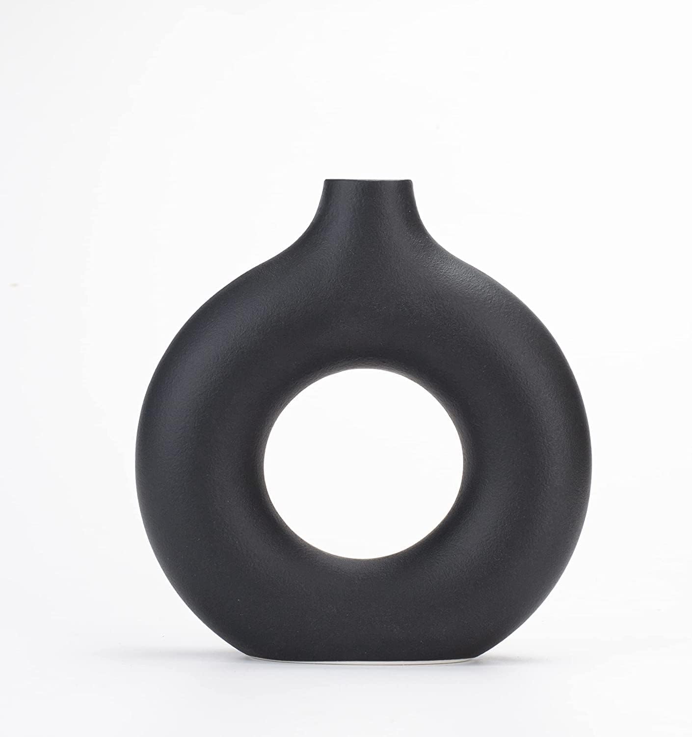 Donut Vase Hollow Ceramic Vase for Flowers Handmade Minimalist Boho ins Style / Medium / Black