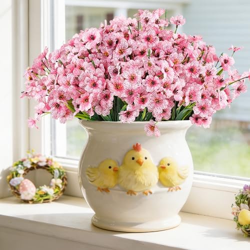 24PCS Artificial Pink Flowers for Outdoors, Realistic Silk Flowers