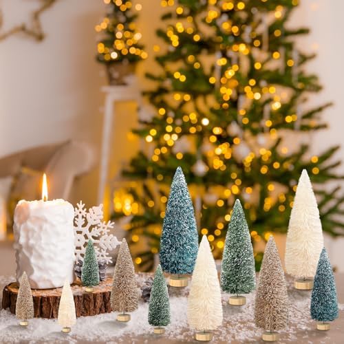 Vinsot 20 Pcs Bottle Brush Christmas Trees Miniature Tree, Green,Gold