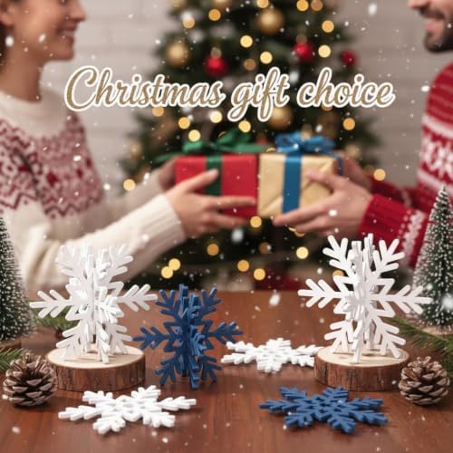 Bucherry 12 Pcs Wooden Snowflakes Table Decor,White, Gray, Blue