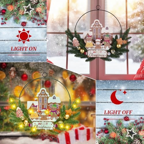 Pre-Lit Christmas Wreath for Front Door, Lighted Witch with 6H On/18H Off