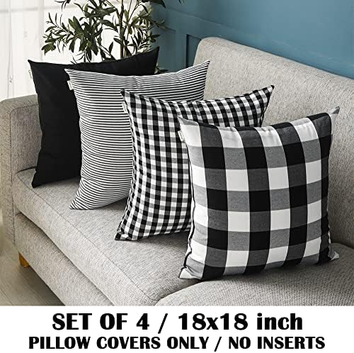 White Buffalo Plaid Outdoor Throw Pillow Covers Buffalo Check Farmhouse / Black / 18 x 18 / Set of 4