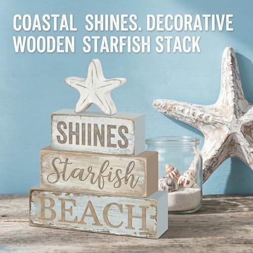Britimes Coastal Nautical Tiered Tray Decor Set, 4 Pack, Wooden Table Sign
