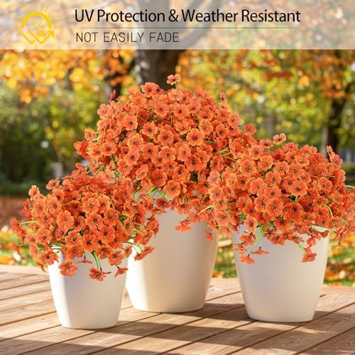 12 Bundles Artificial Mums for Outdoors Decor, UV Resistant Fall Flowers