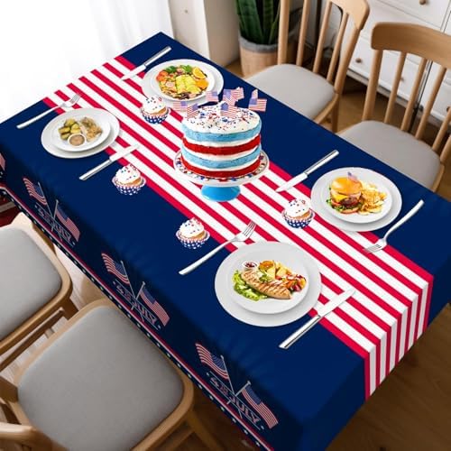 Childom 2 Pack Patriotic Tablecloth,Patriotic Decorations 54" x 108" Disposable American Flag Tablecloth,Plastic Table Cover for Veterans Day Decorations,Fourth of July,Camping,Picnic,Party Supplies