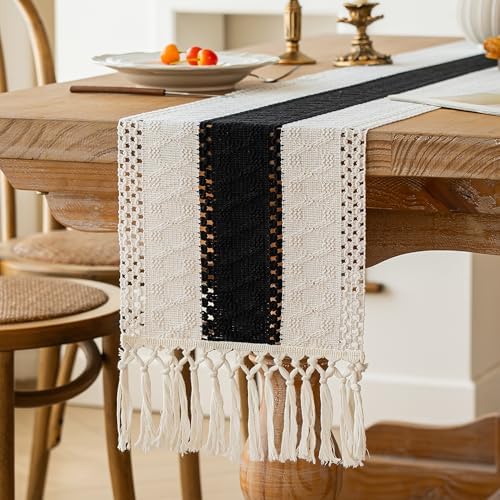 FEXIA Farmhouse Table Runner for Home Decor 12x48 Black Fall Home Decor