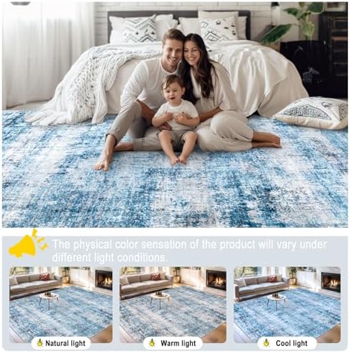 PLHXFR 9x12 Area Rug Living Room: Modern Abstract Washable Carpet Blue