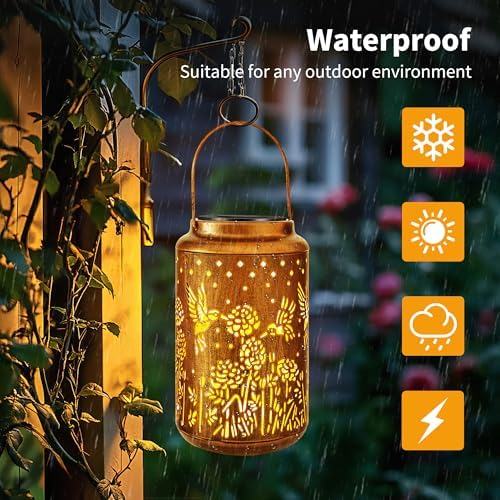 Brizled Hummingbird Solar Lanterns, Outdoor LED Hanging Solar Lights, Warm White Garden Tabletop Lantern Light, Mother's Day Birthday Decorative Gifts for Mom Grandma Women, for Patio Balcony Path