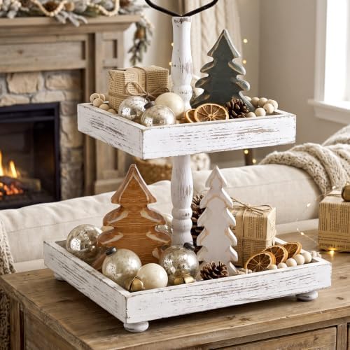 Cinnvoice 3pcs Christmas Tree Wooden Decor, Rustic Farmhouse Tabletop Decor