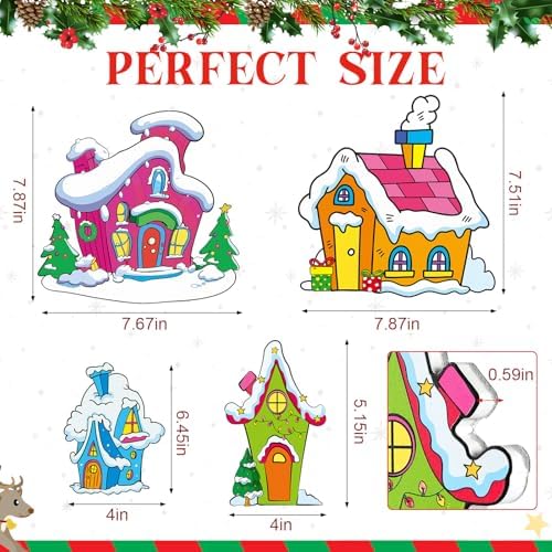 Roowest 4 Pcs Christmas Table Centerpieces, Village Tabletop Xmas Decor Set