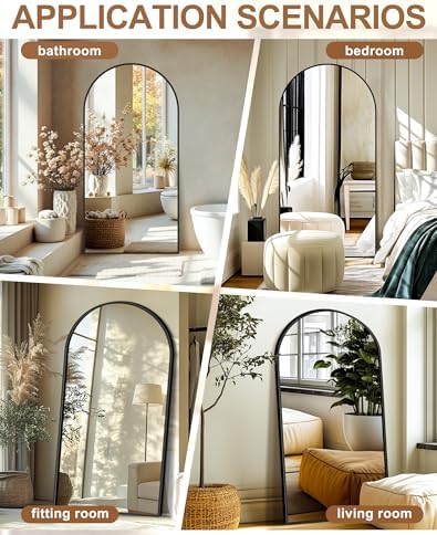Delma Arched Full Length Mirror with Stand, 70x35 Black Floor Mirror
