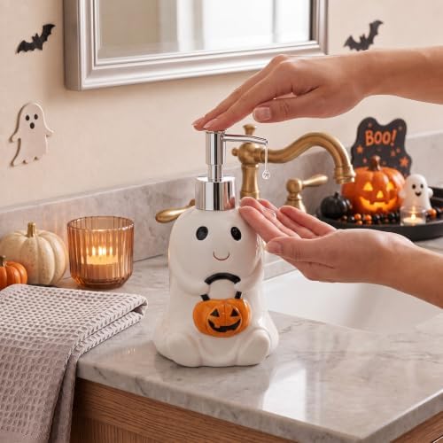 Potchen Ghost and Pumpkin Soap Dispenser Ceramic Pump Bathroom Decor